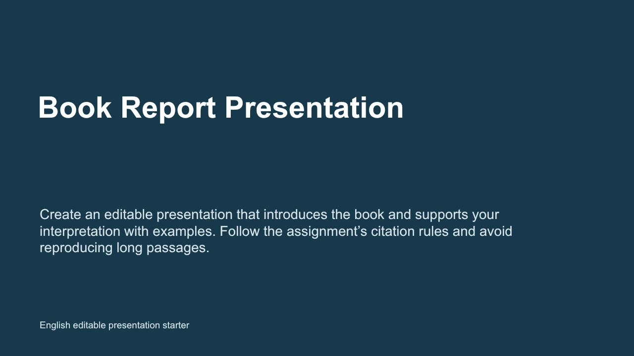 Presentazione per la relazione di un libro — Anteprima del file di esempio in inglese