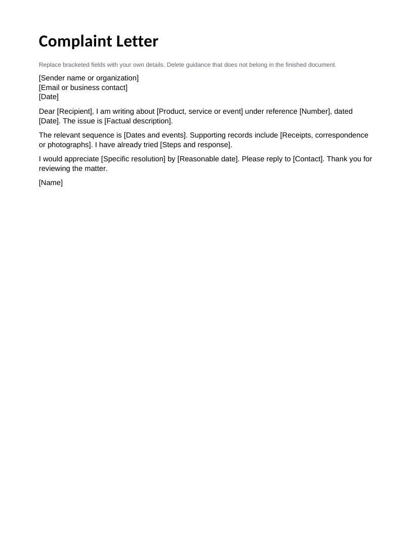 Templat Surat Aduan — Pratonton fail contoh bahasa Inggeris