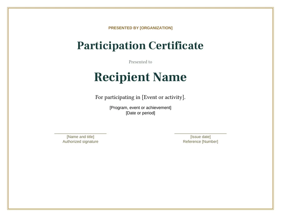 Participation Certificate Template — English starter preview
