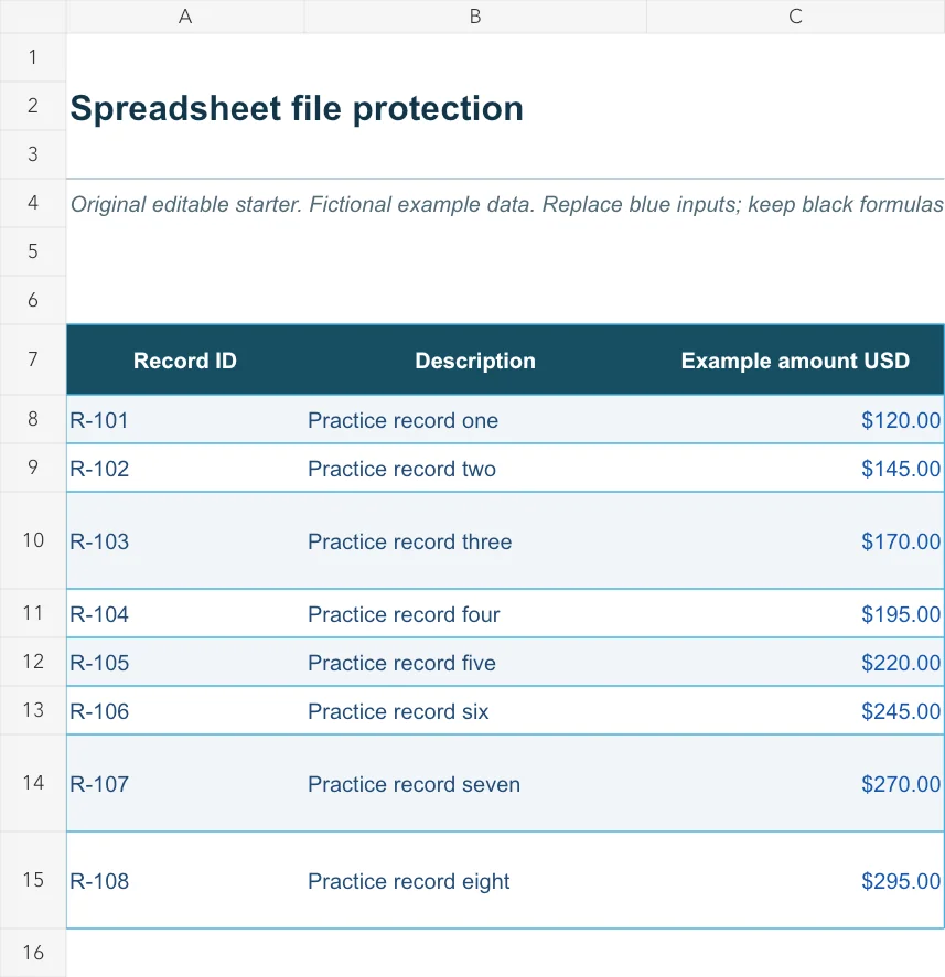Spreadsheet file protection — English starter preview