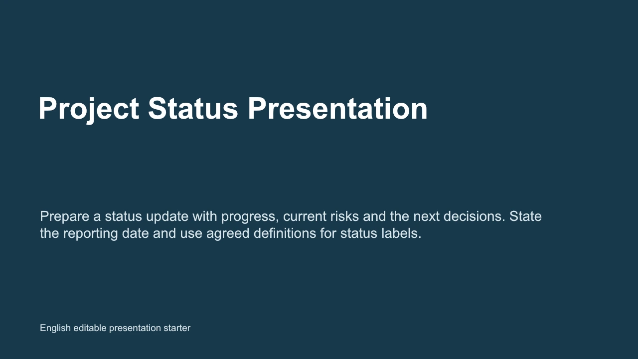 Presentazione sullo stato del progetto — Anteprima del file di esempio in inglese