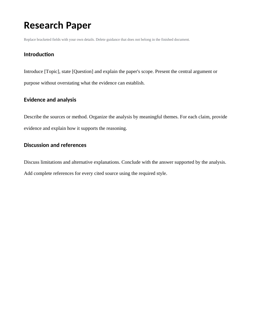 Plantilla de trabajo de investigación — Vista previa del ejemplo en inglés