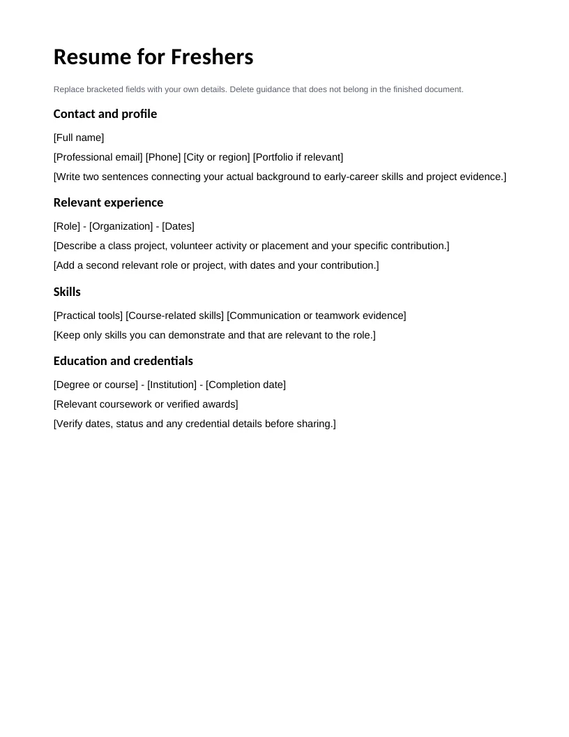 Resume para sa mga Bagong Gradweyt — Preview ng halimbawang file sa Ingles