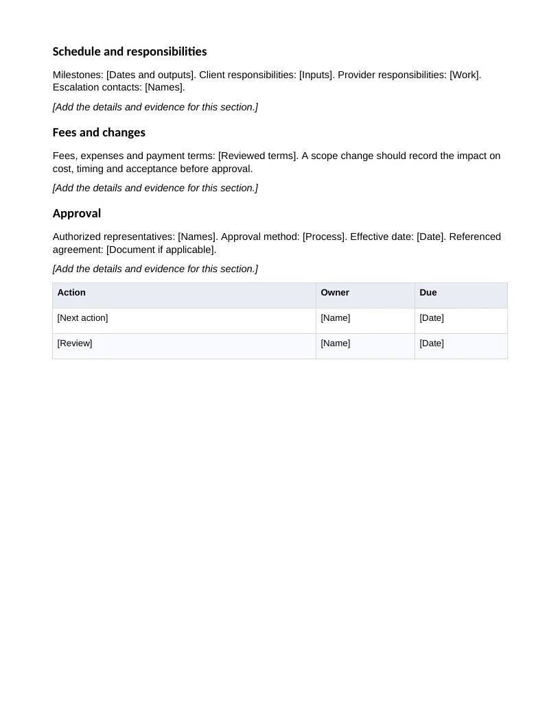 Template ng Kasunduan sa Trabaho — Preview ng halimbawang file sa Ingles
