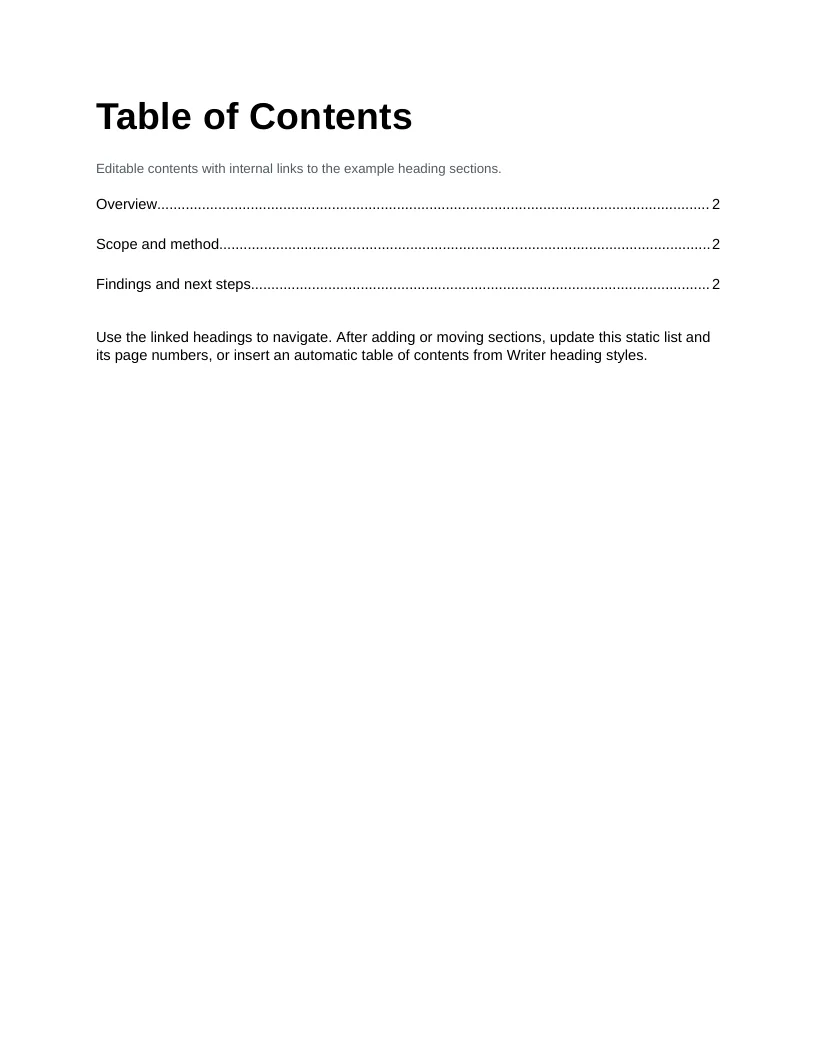 Modello di sommario — Anteprima del file di esempio in inglese