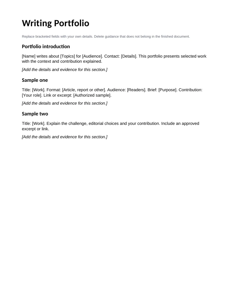 Writing Portfolio Template — English starter preview